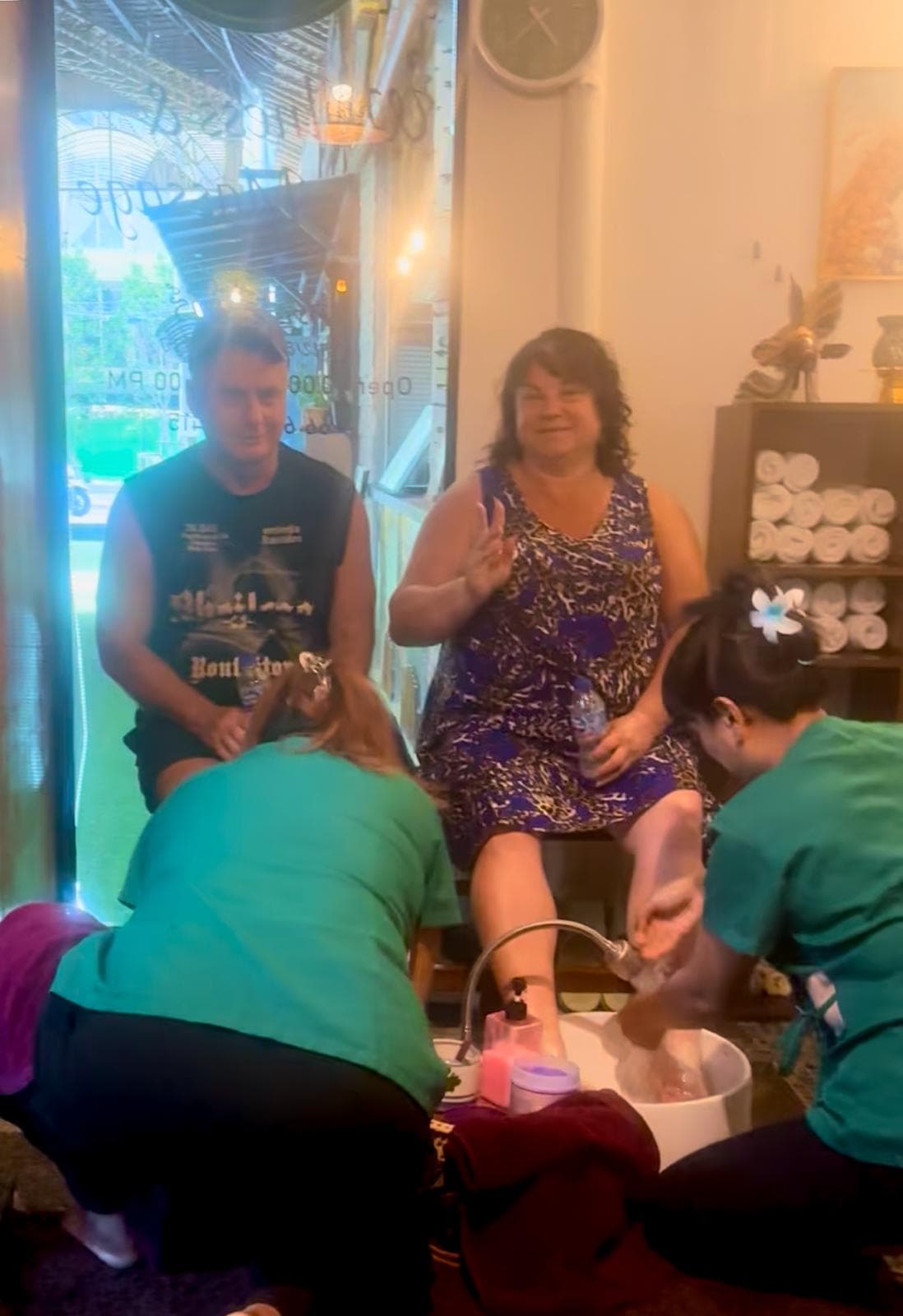 Couple enjoying foot massage treatments