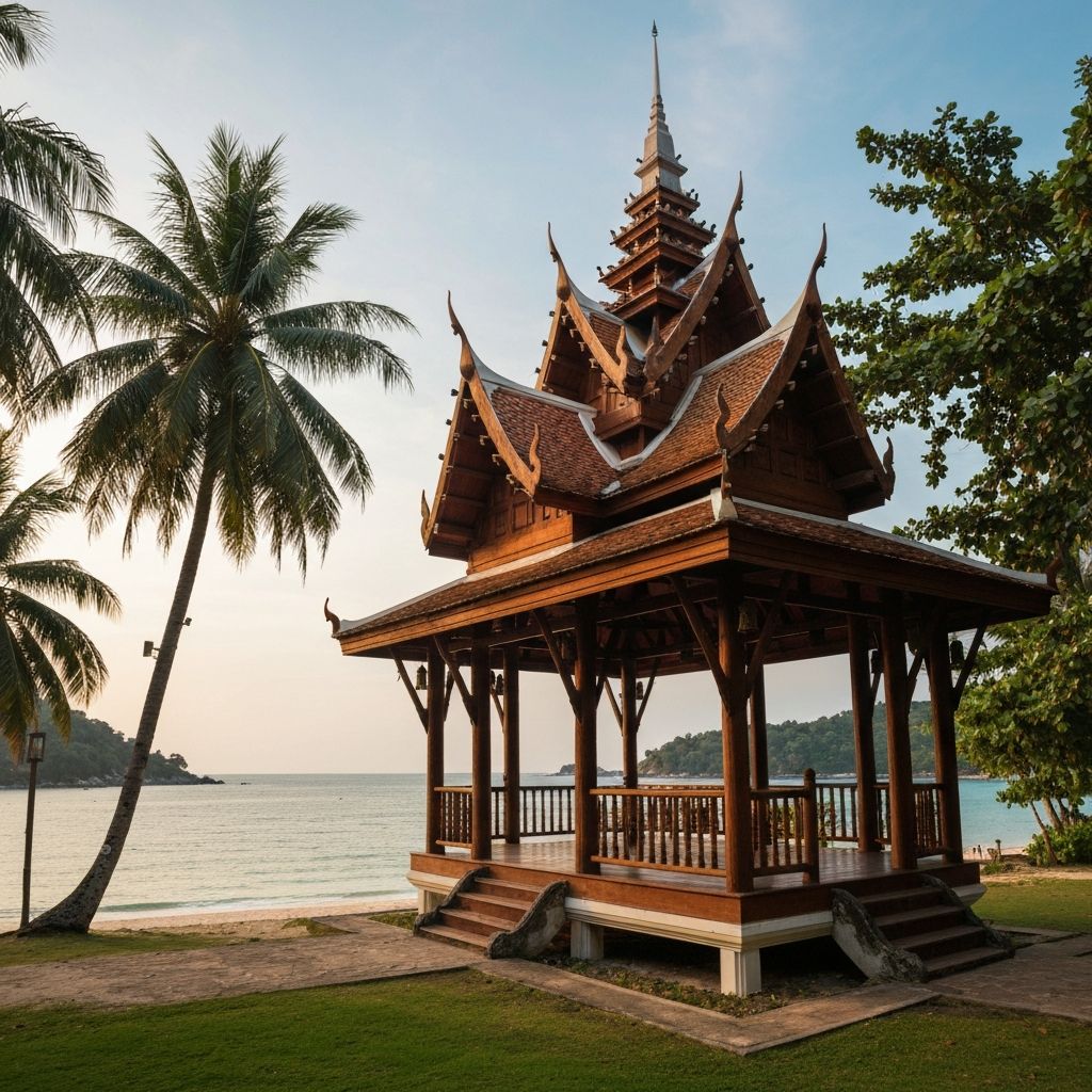 Traditional wooden pavilion overlooking the beach at Cherngtalay