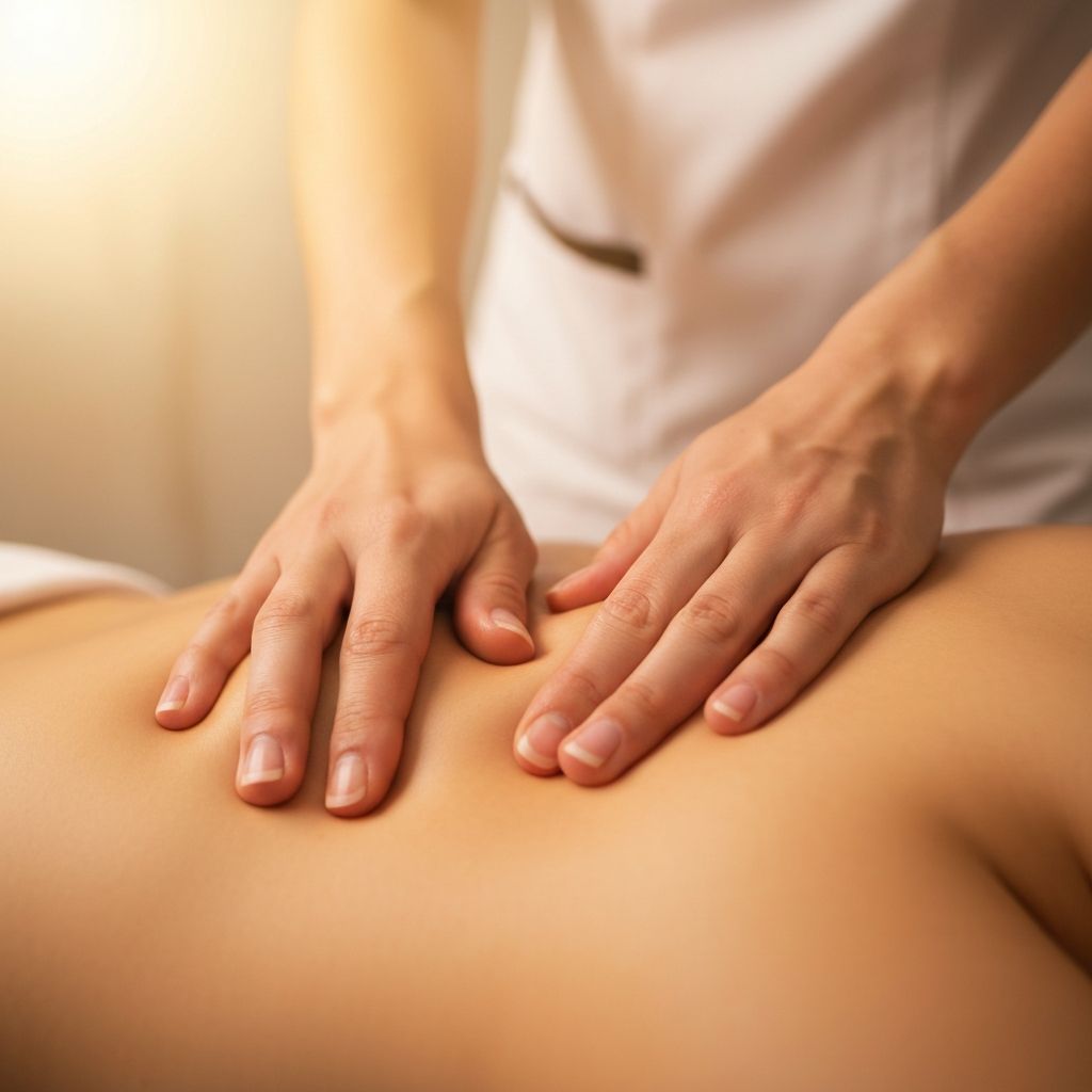 Therapist applying deep pressure to release muscle tension in the back