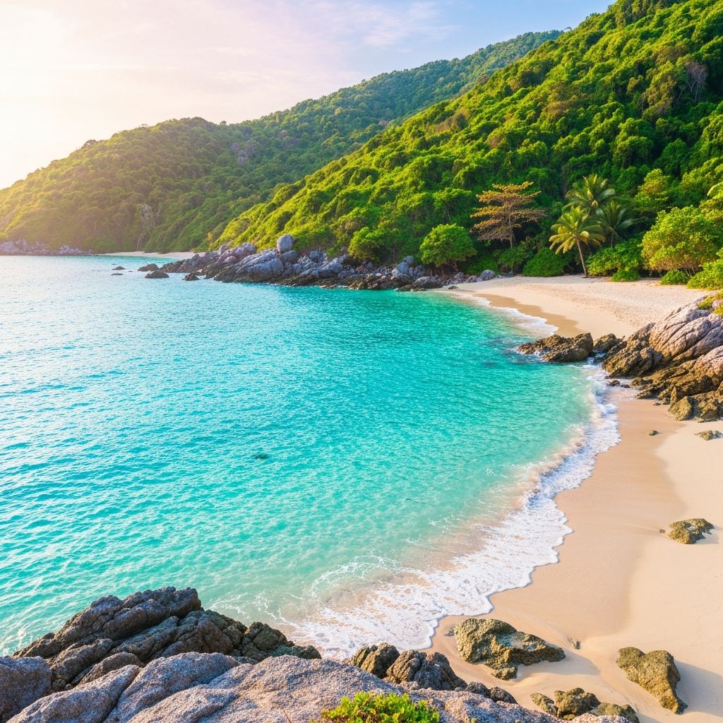 Quiet stretch of Nai Thon Beach with clear blue water