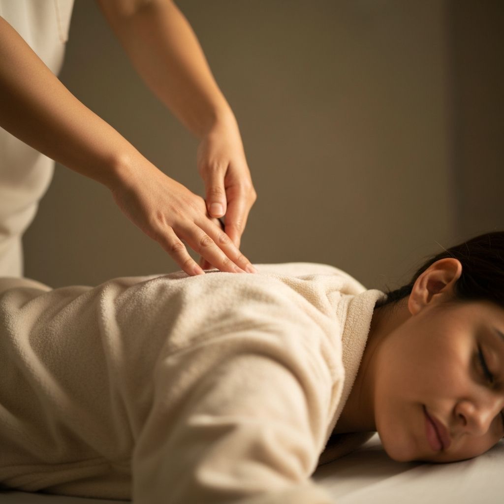 Therapist performing assisted stretching during a traditional Thai massage